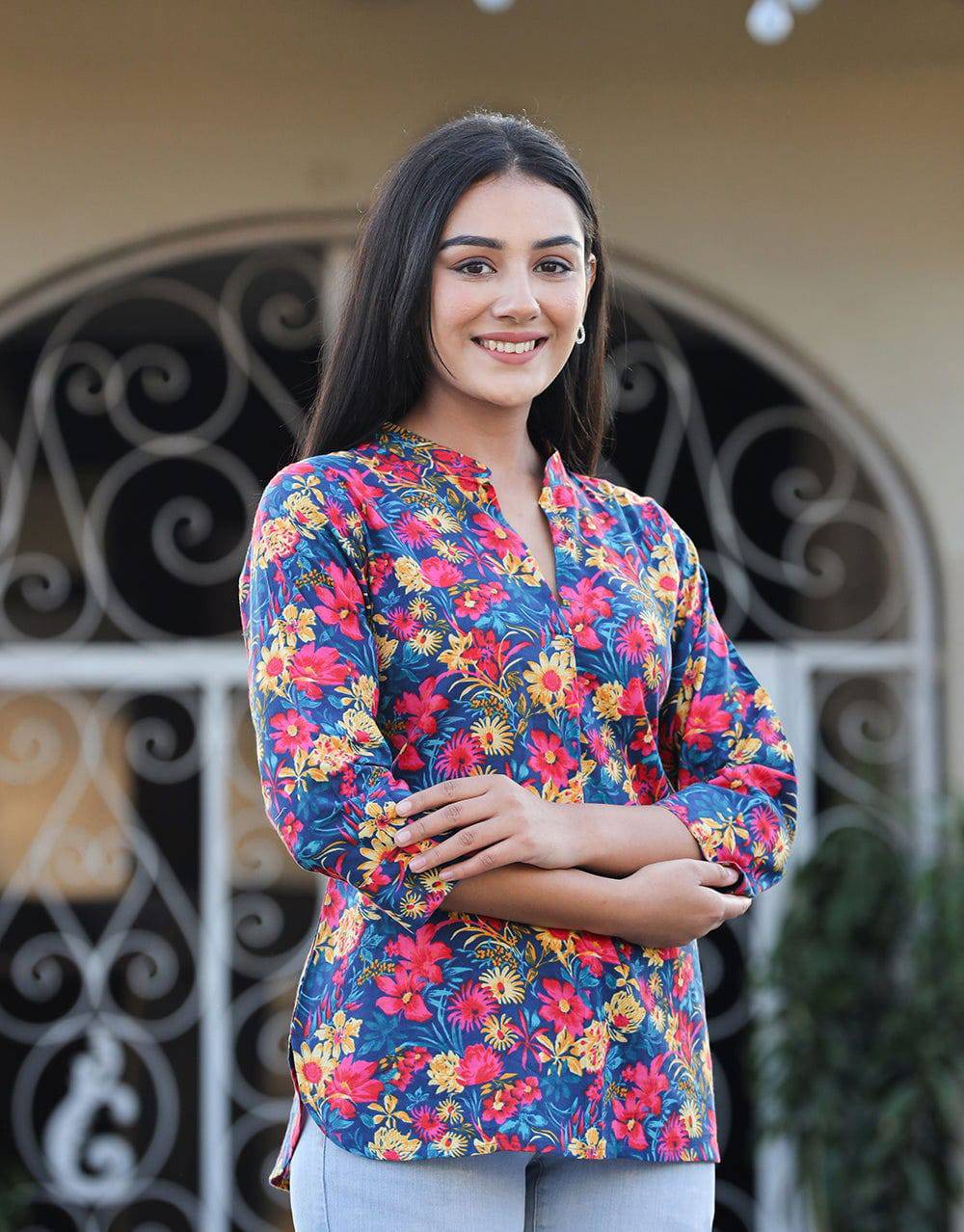 Multi Color Printed Cotton Top ( Pack Of 1) - Kaajh - #tag4#
