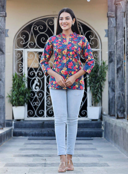 Multi Color Printed Cotton Top ( Pack Of 1) - Kaajh - #tag4#