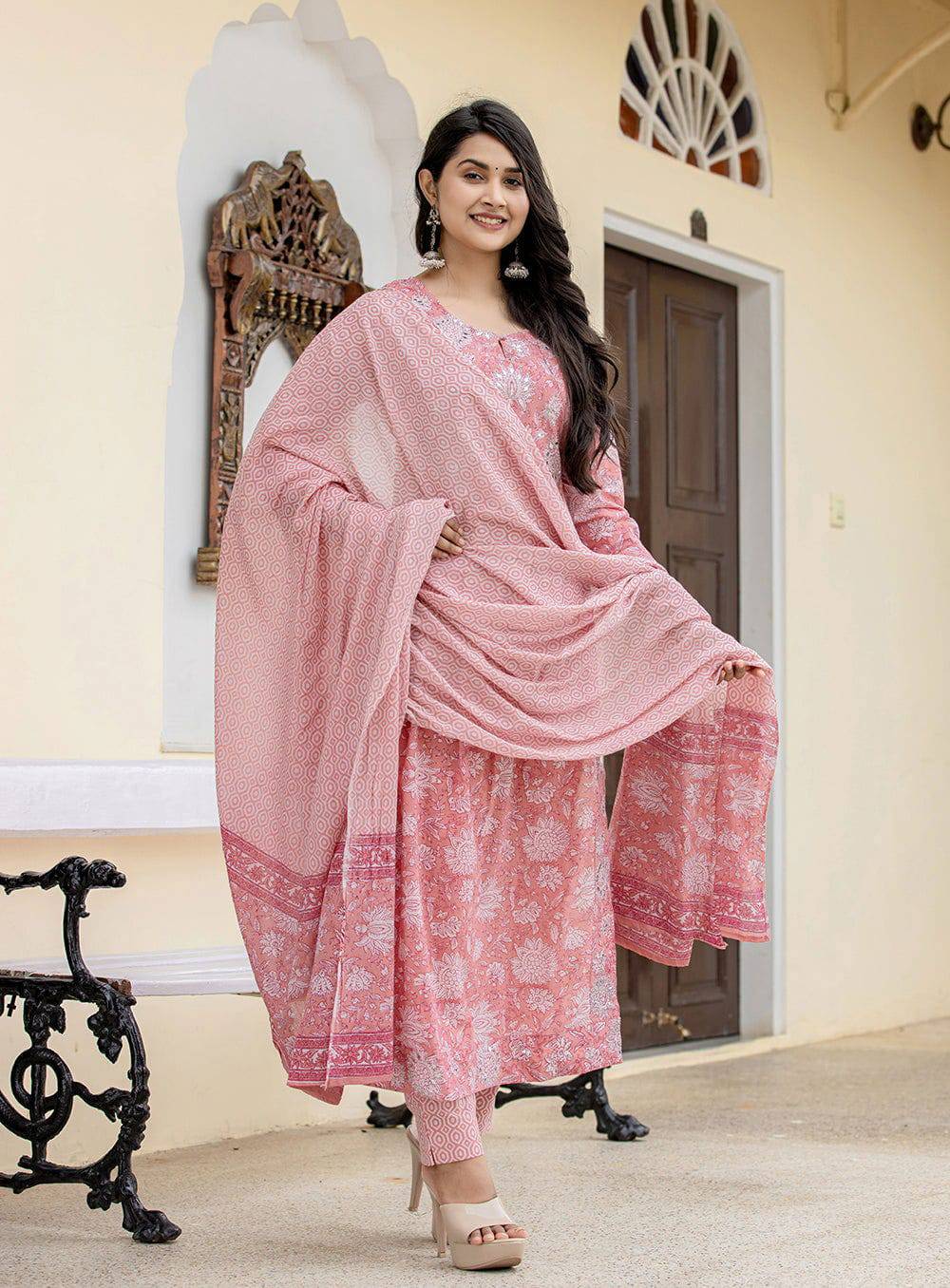 Pink Zari Embroidery Cotton Suit Set  (pack of 3) -Layas Marts