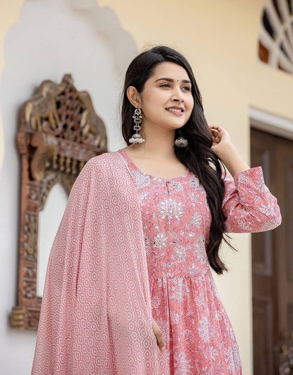 Pink Zari Embroidery Cotton Suit Set  Layas Marts