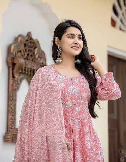 Pink Zari Embroidery Cotton Suit Set  Layas Marts
