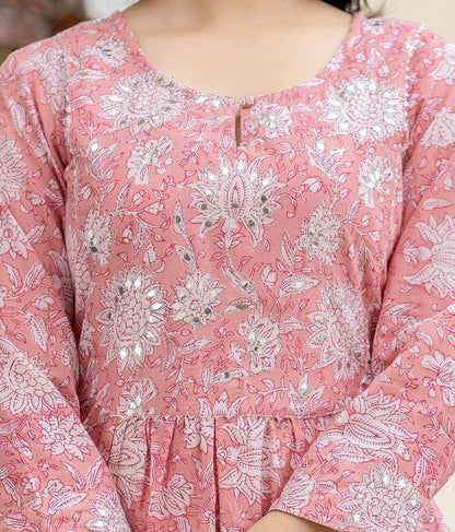 Pink Zari Embroidery Cotton Suit Set  