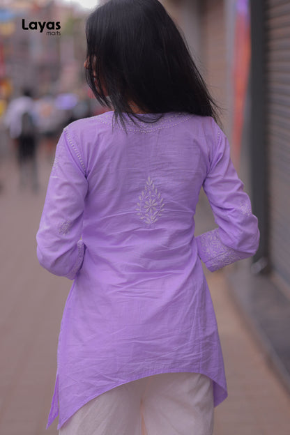 Lilac Cotton Chikankari Top with White Embroidery