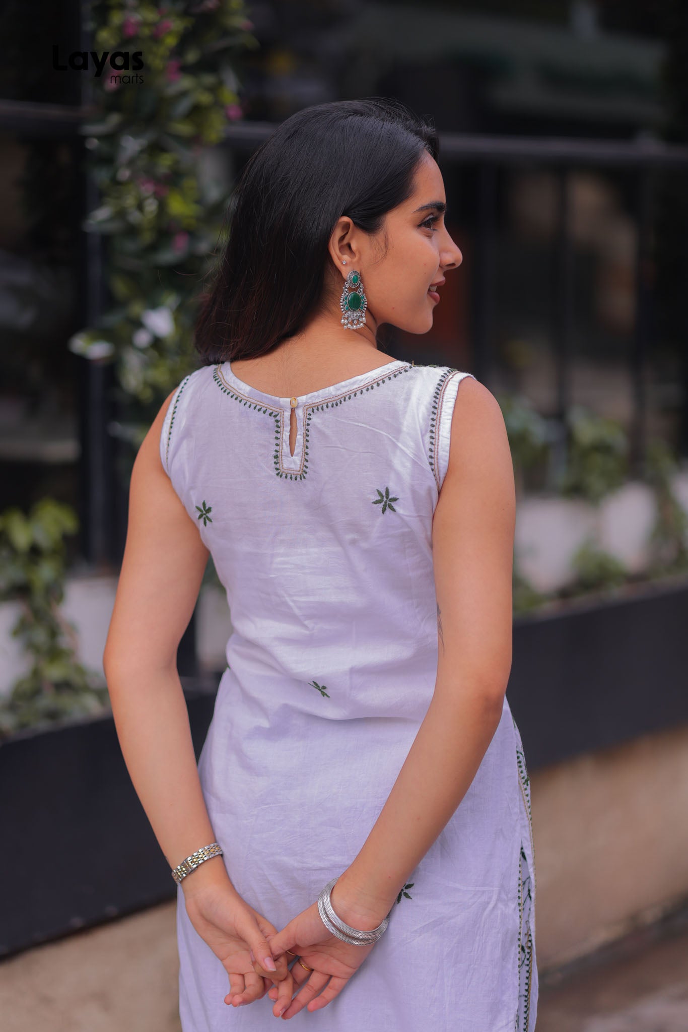 Olive Green & Mustard Sleeveless Chikankari Cotton Kurta with Pechni Hand Embroidery