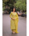 Mustard Yellow Cotton Embroidered Kurta Set with Dupatta