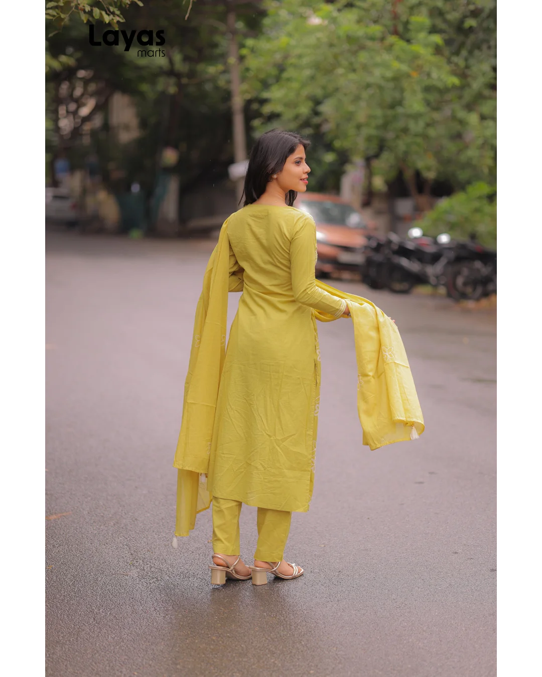 Mustard Yellow Cotton Embroidered Kurta Set with Dupatta