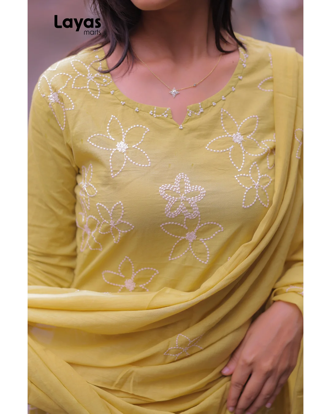 Mustard Yellow Cotton Embroidered Kurta Set with Dupatta