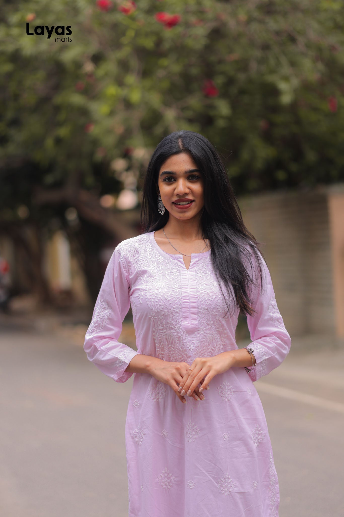 Pink Cotton Chikankari Solid Kurta - Hand Embroidered