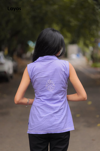 Lavender Cotton Chikankari Sleeveless Short Kurta