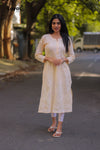 Beige Cotton Chikankari Solid Kurta - Hand Embroidered