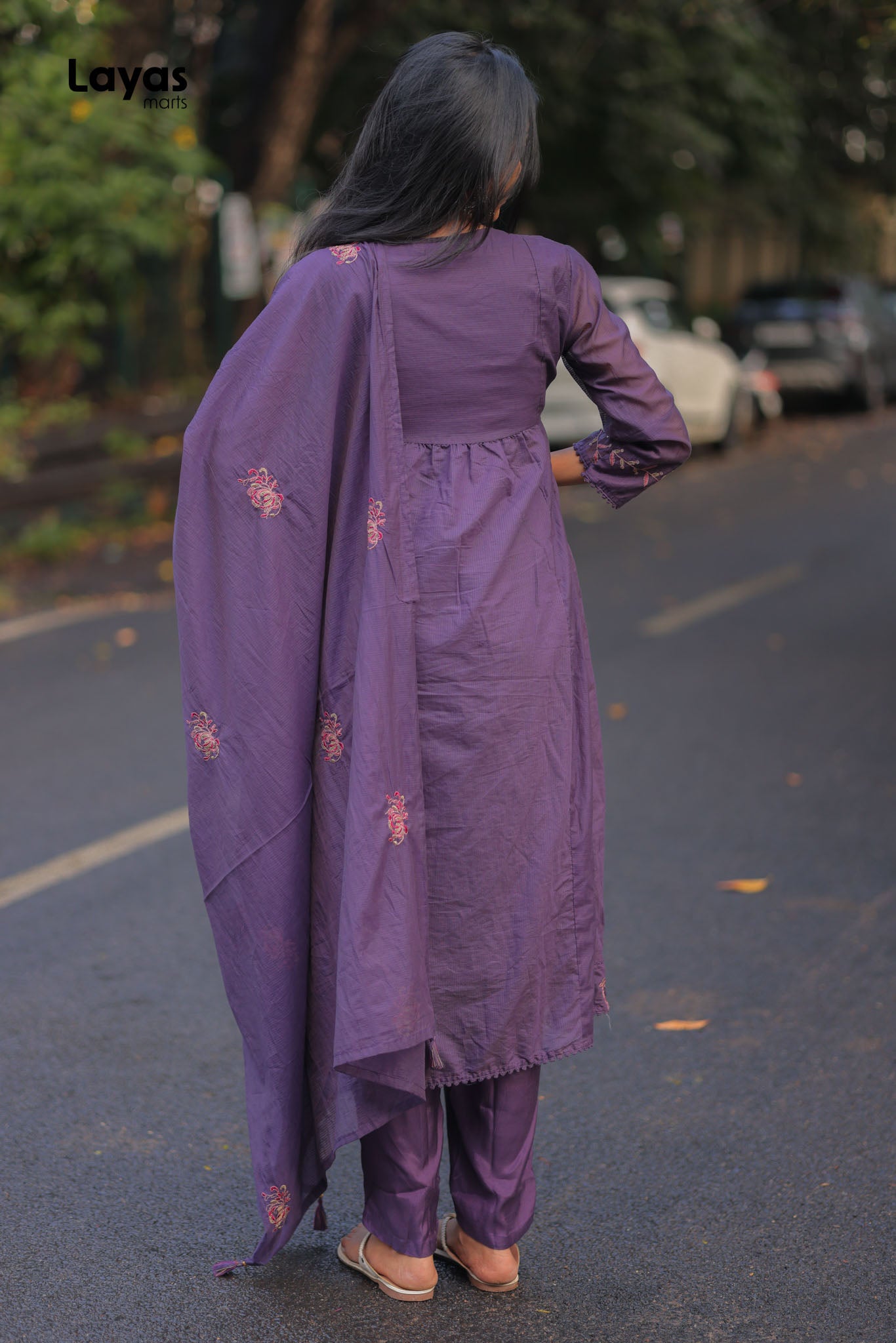 Purple Mul Chanderi Embroidered Kurta Pant Set with Dupatta