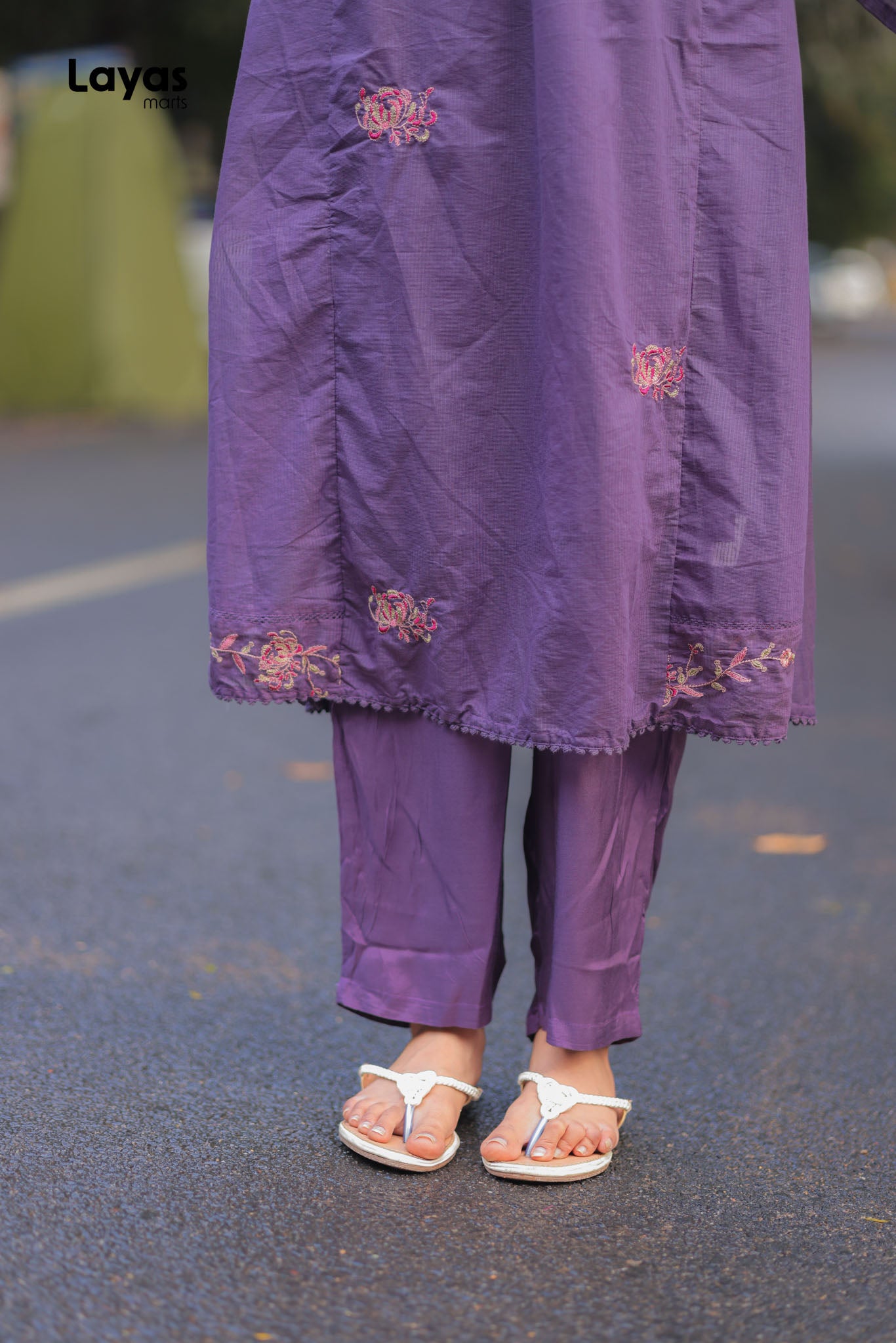Purple Mul Chanderi Embroidered Kurta Pant Set with Dupatta