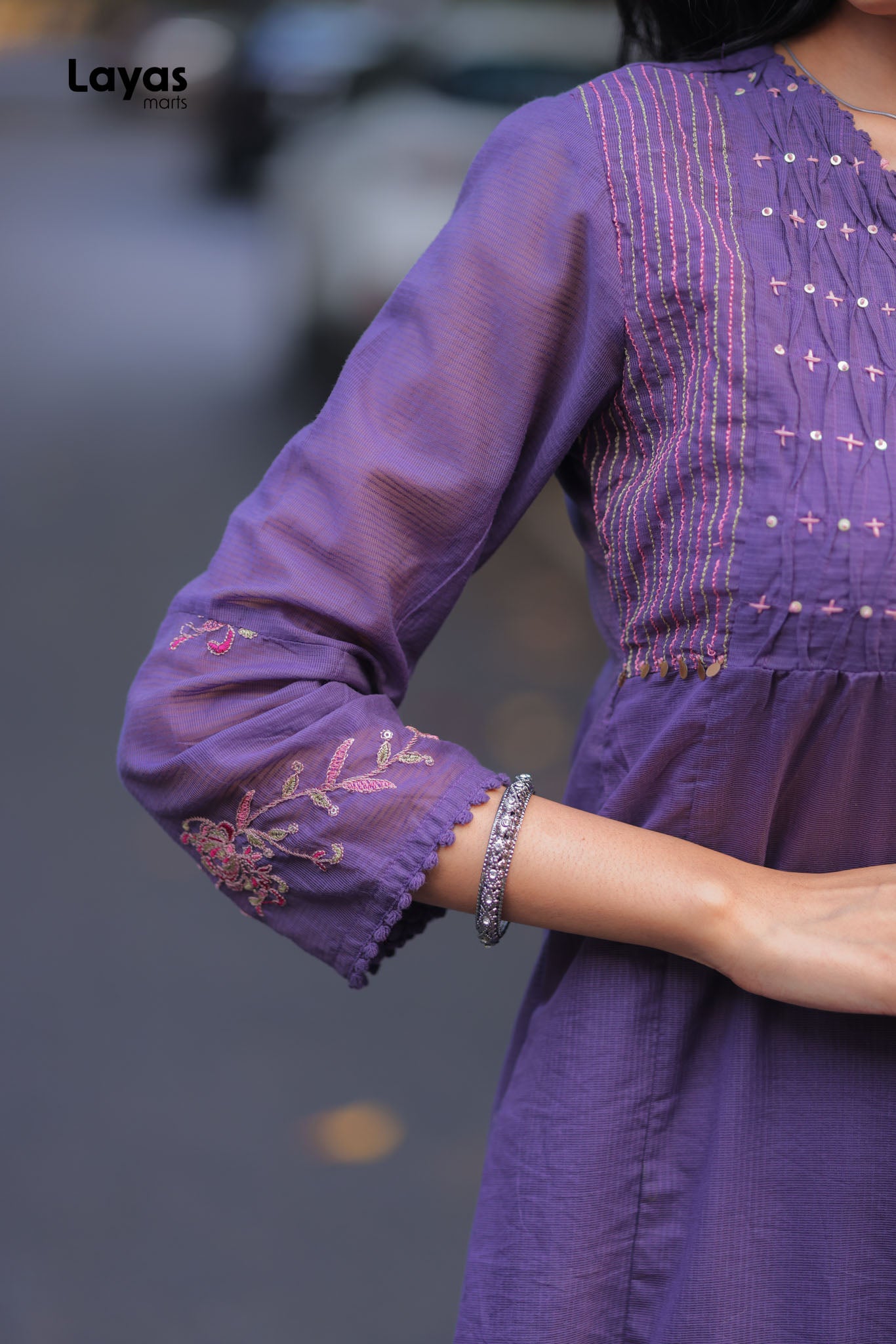 Purple Mul Chanderi Embroidered Kurta Pant Set with Dupatta
