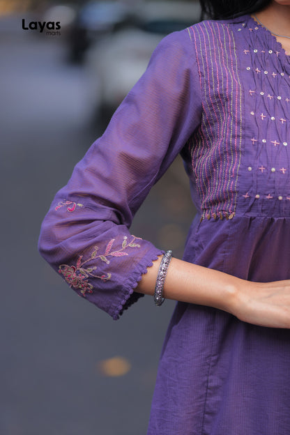 Purple Mul Chanderi Embroidered Kurta Pant Set with Dupatta