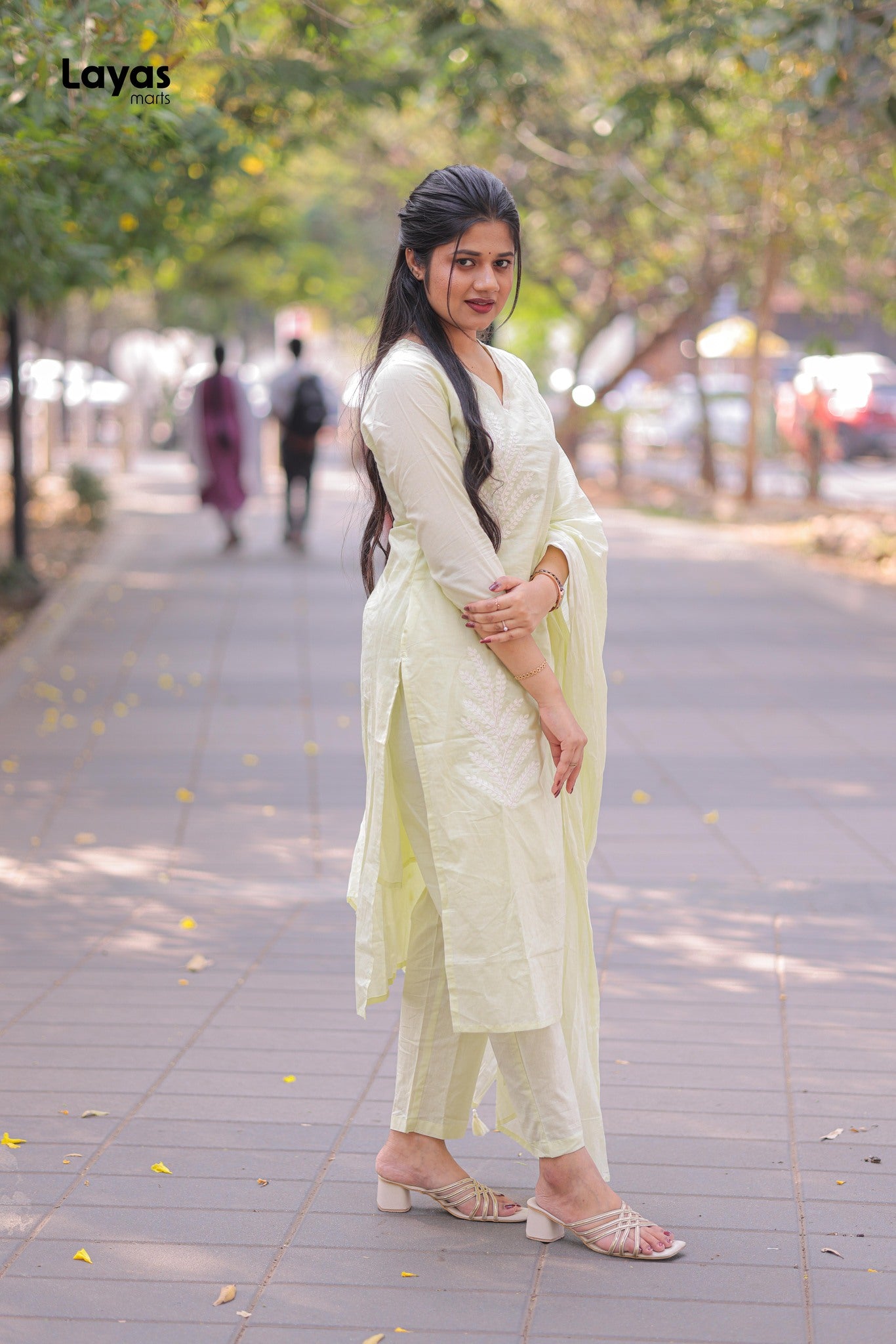 Lime Green Cotton Solid Kurta Pant Set with Dupatta