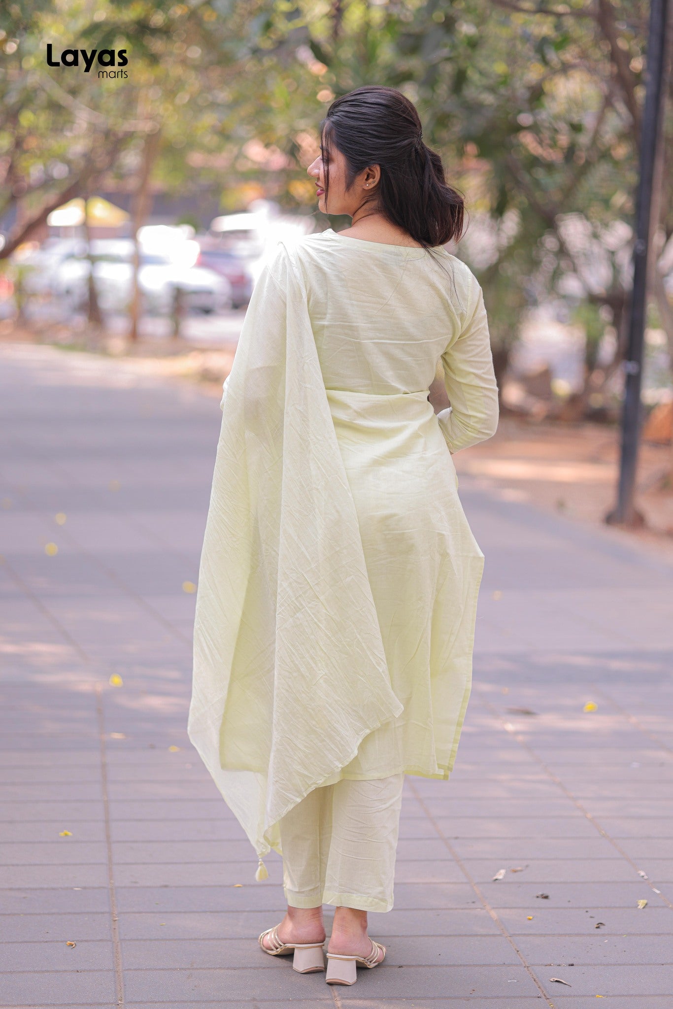Lime Green Cotton Solid Kurta Pant Set with Dupatta