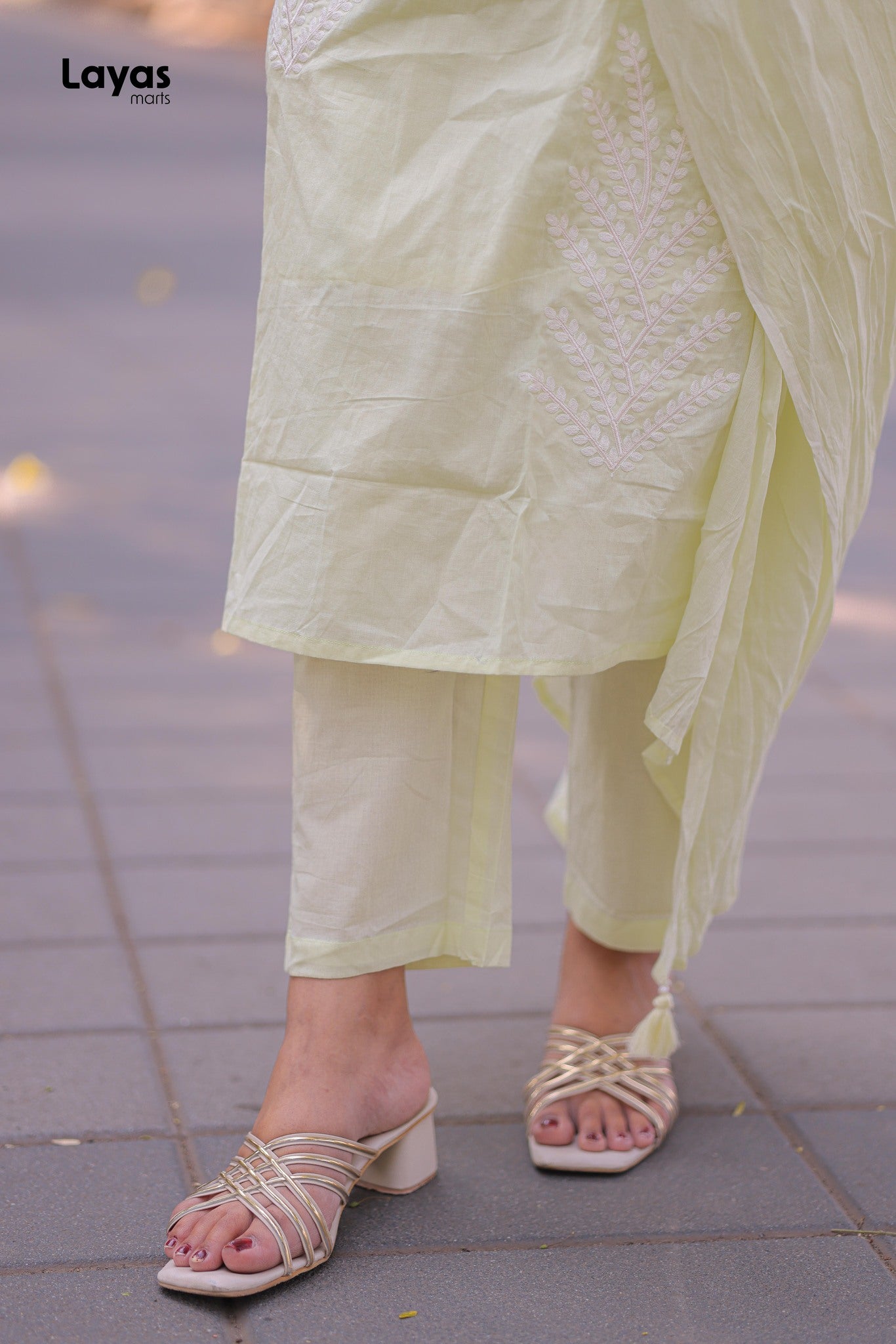 Lime Green Cotton Solid Kurta Pant Set with Dupatta