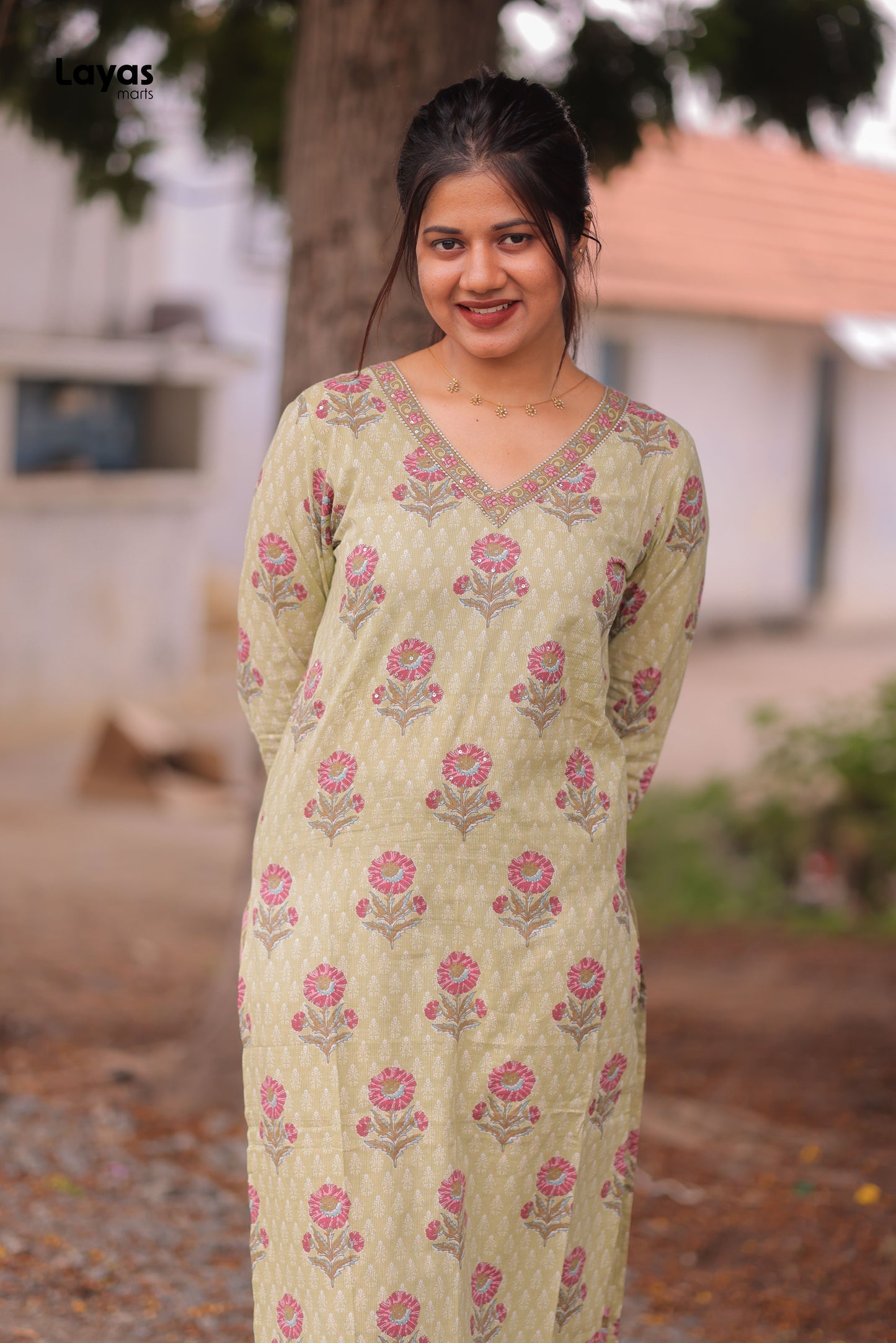 Green Floral Printed Cotton Kurta Pant Set (Set of 2)