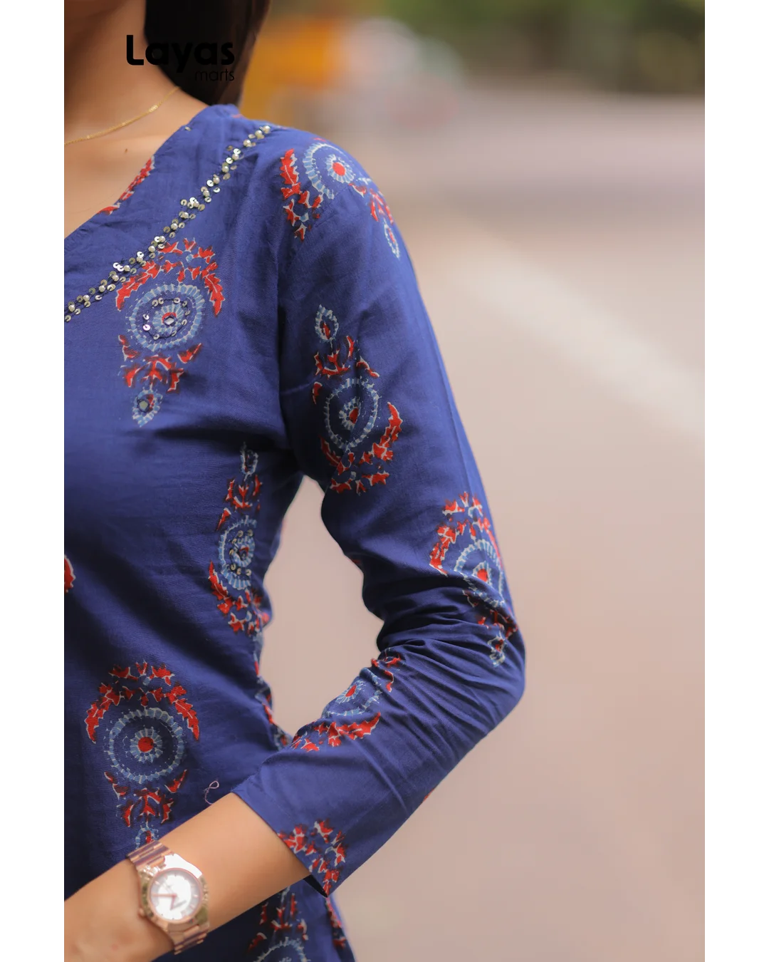 Indigo Blue Cotton Ethnic Motifs Kurta Set with Dupatta
