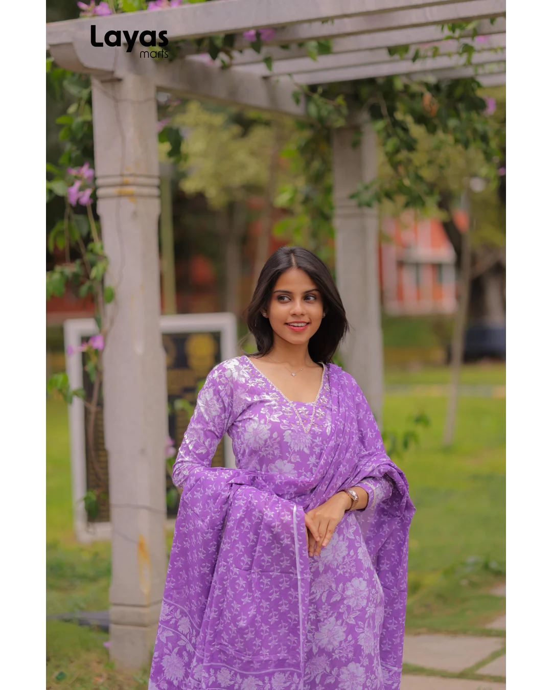 Iris Purple Cotton Printed Kurta Set with Dupatta