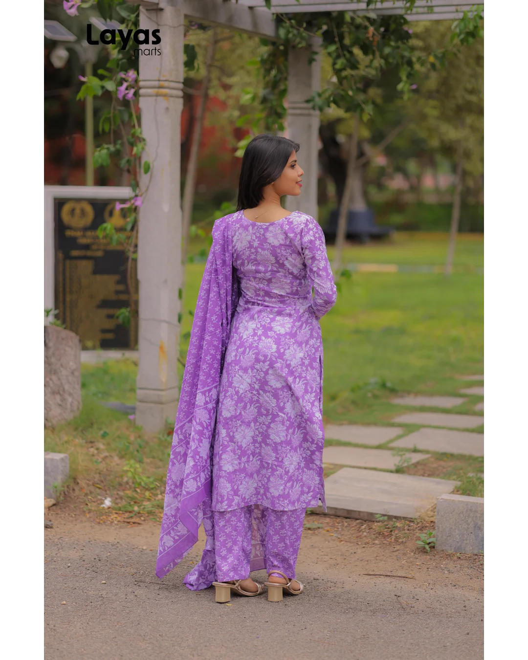 Iris Purple Cotton Printed Kurta Set with Dupatta