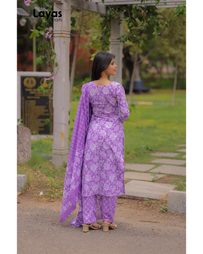 Iris Purple Cotton Printed Kurta Set with Dupatta