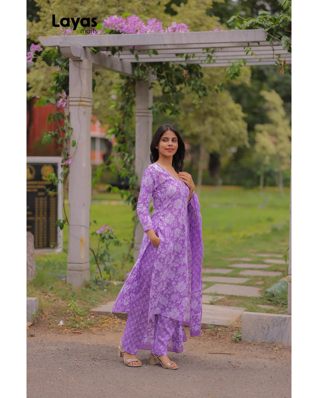 Iris Purple Cotton Printed Kurta Set with Dupatta