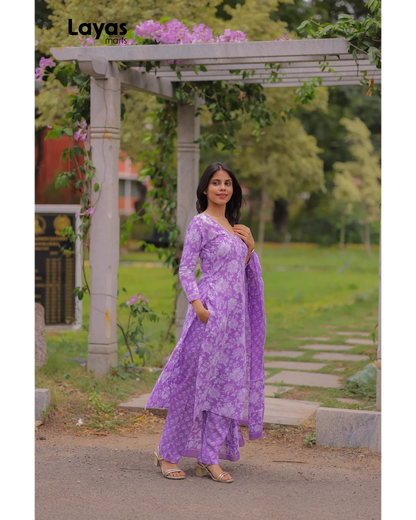Iris Purple Cotton Printed Kurta Set with Dupatta