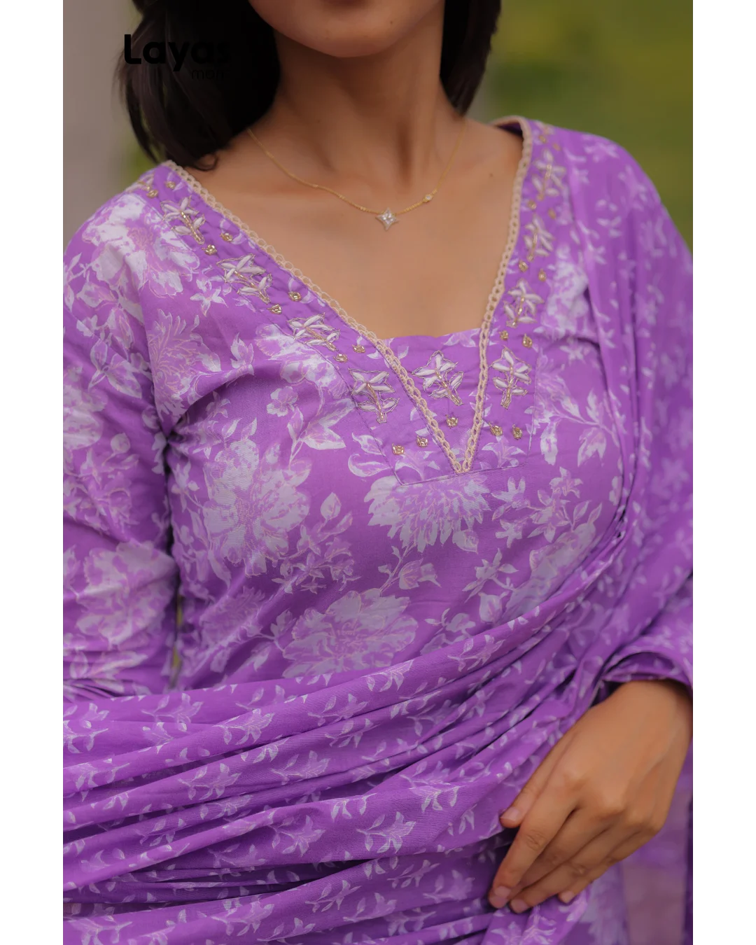 Iris Purple Cotton Printed Kurta Set with Dupatta