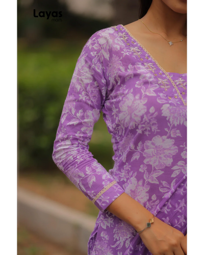 Iris Purple Cotton Printed Kurta Set with Dupatta