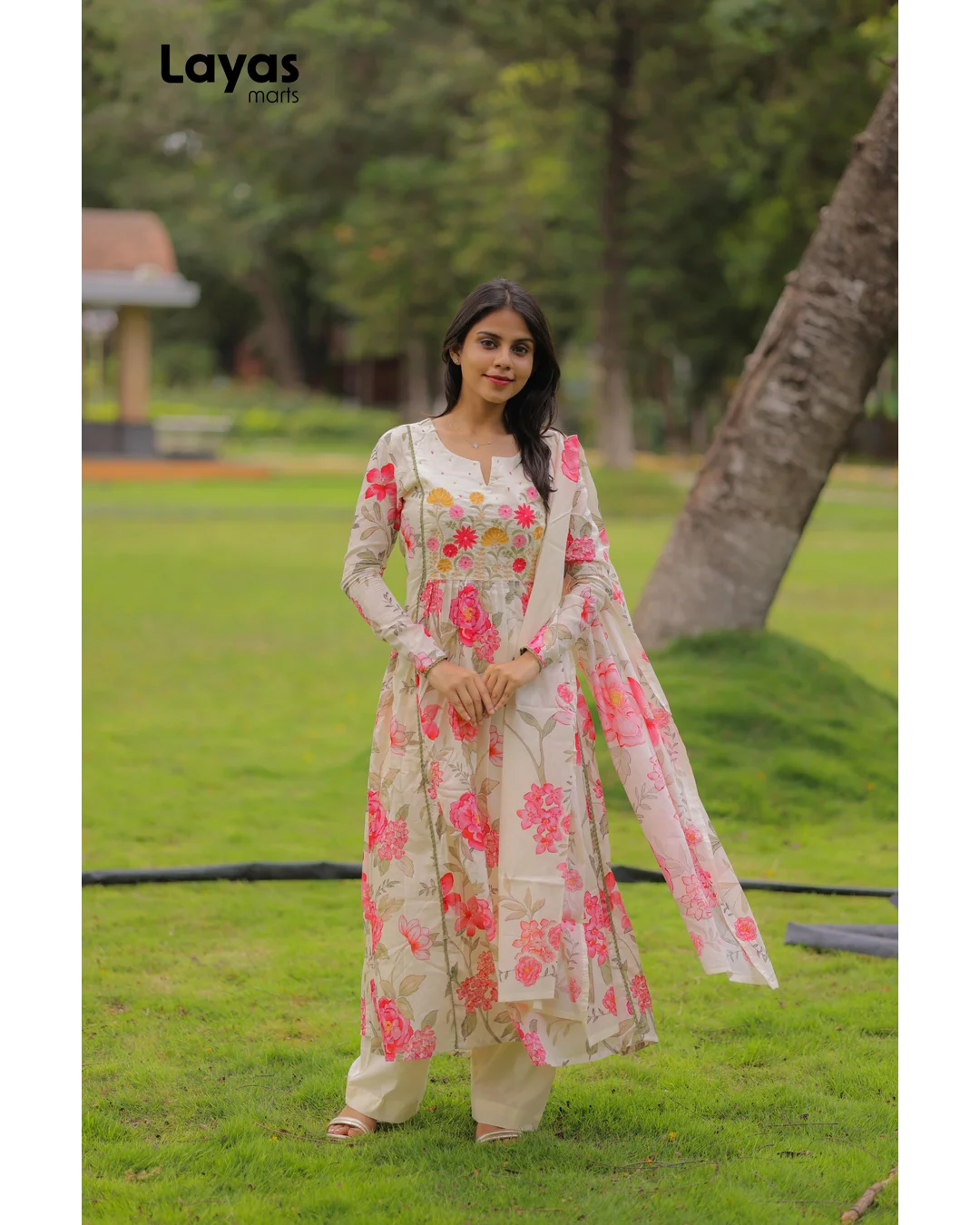 Off White Floral Cotton Kurta Set with Dupatta