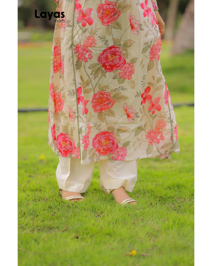 Off White Floral Cotton Kurta Set with Dupatta