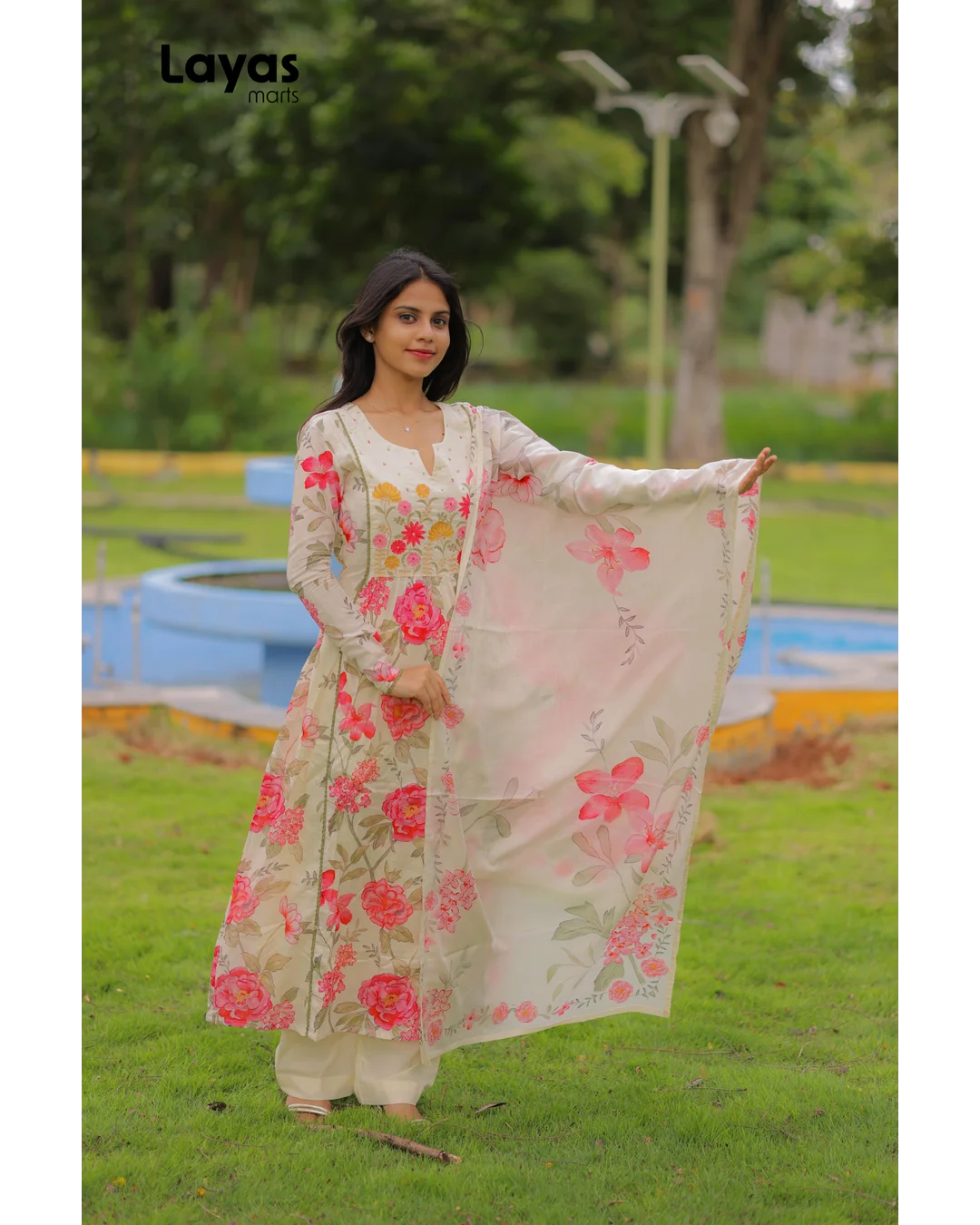 Off White Floral Cotton Kurta Set with Dupatta
