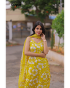 Yellow Cotton Floral Printed Sleeveless Kurta Set with Dupatta