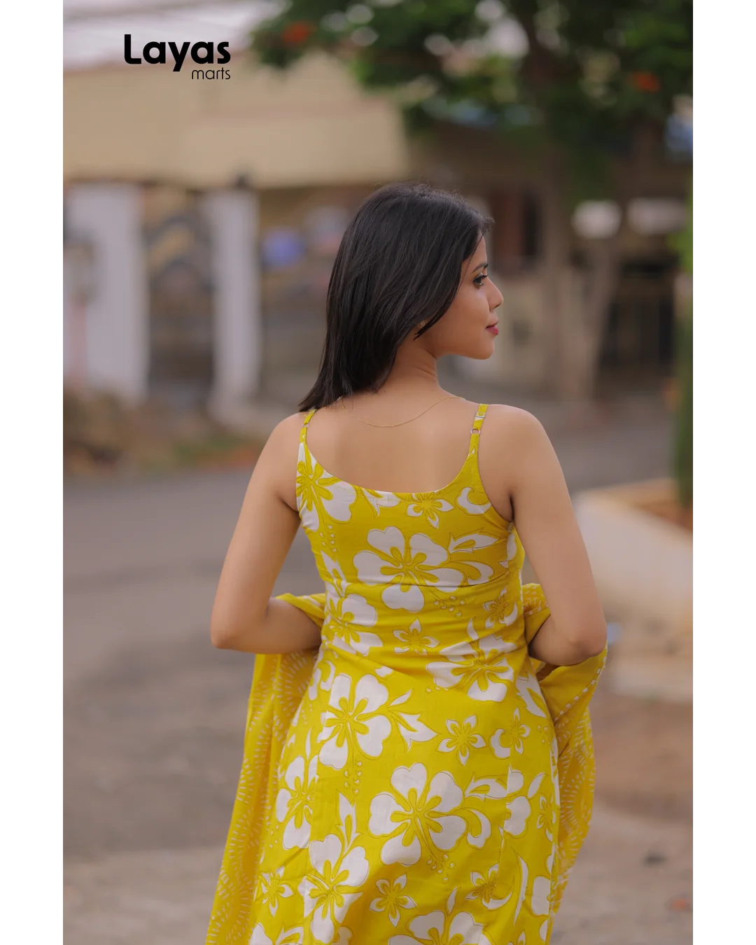 Yellow Cotton Floral Printed Sleeveless Kurta Set with Dupatta