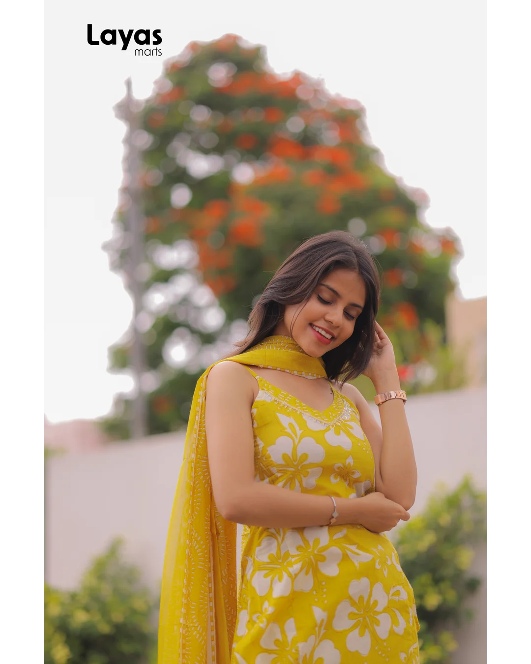 Yellow Cotton Floral Printed Sleeveless Kurta Set with Dupatta