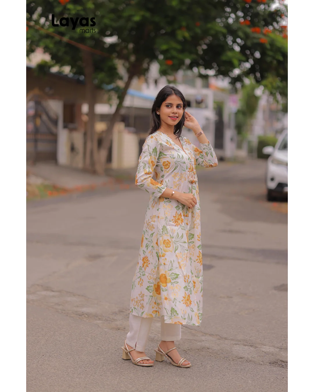 Ivory Floral Cotton Kurta Pant Set