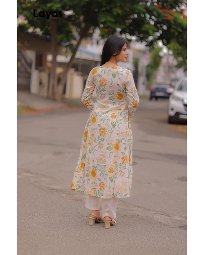 Ivory Floral Cotton Kurta Pant Set