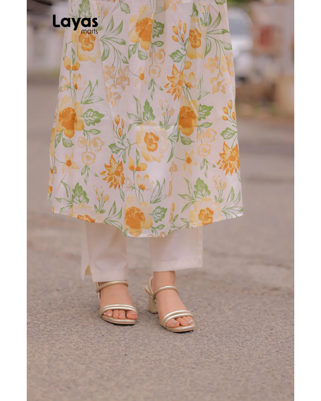 Ivory Floral Cotton Kurta Pant Set