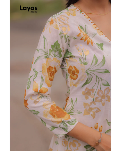 Ivory Floral Cotton Kurta Pant Set