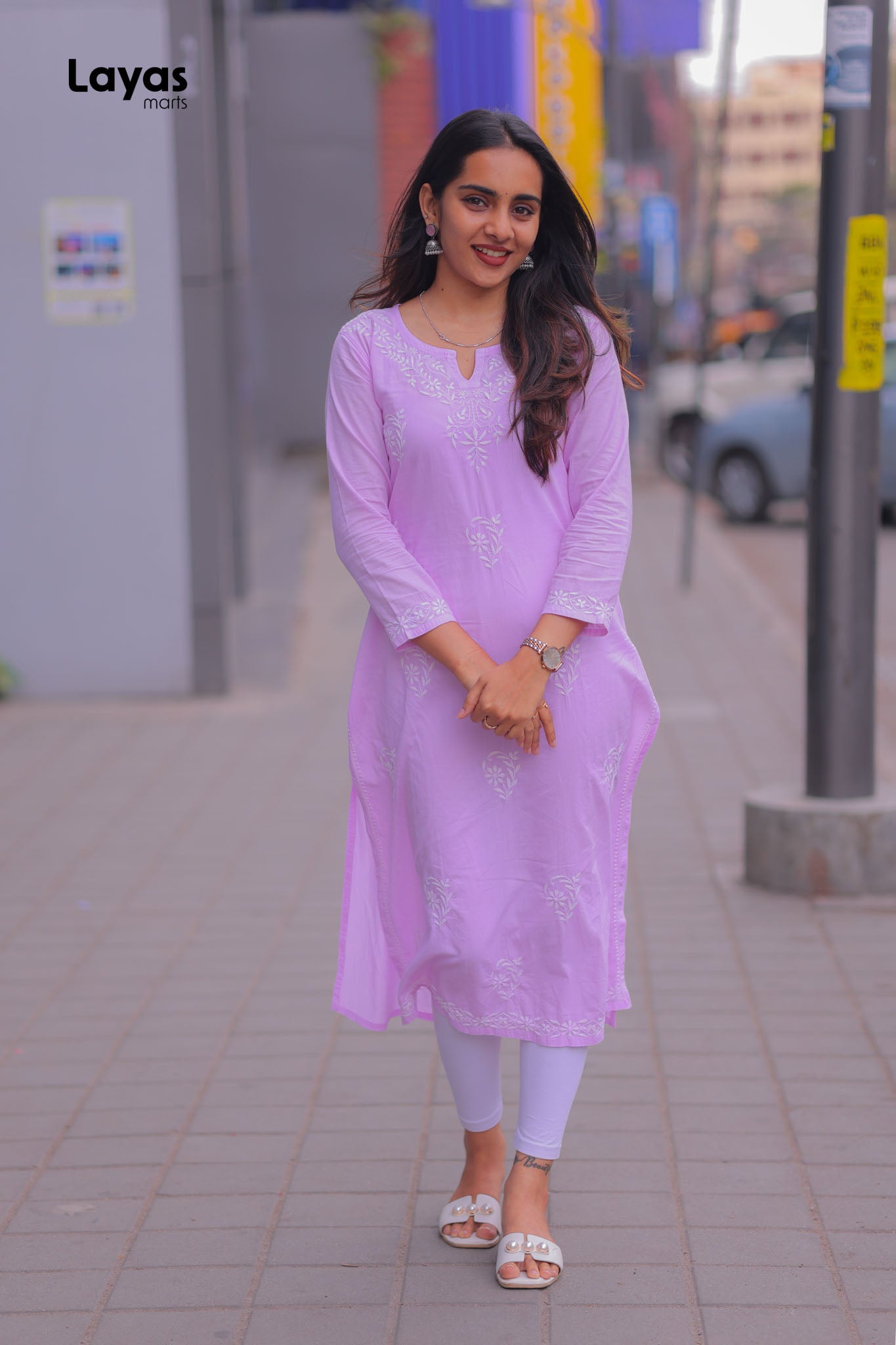 Lavender Cotton Chikankari Kurta – Hand Embroidered