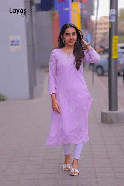 Lavender Cotton Chikankari Kurta – Hand Embroidered