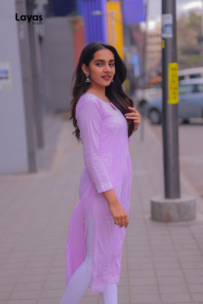 Lavender Cotton Chikankari Kurta – Hand Embroidered