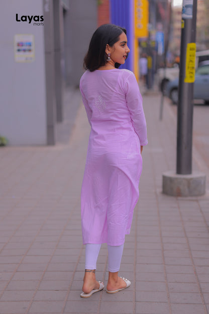 Lavender Cotton Chikankari Kurta – Hand Embroidered