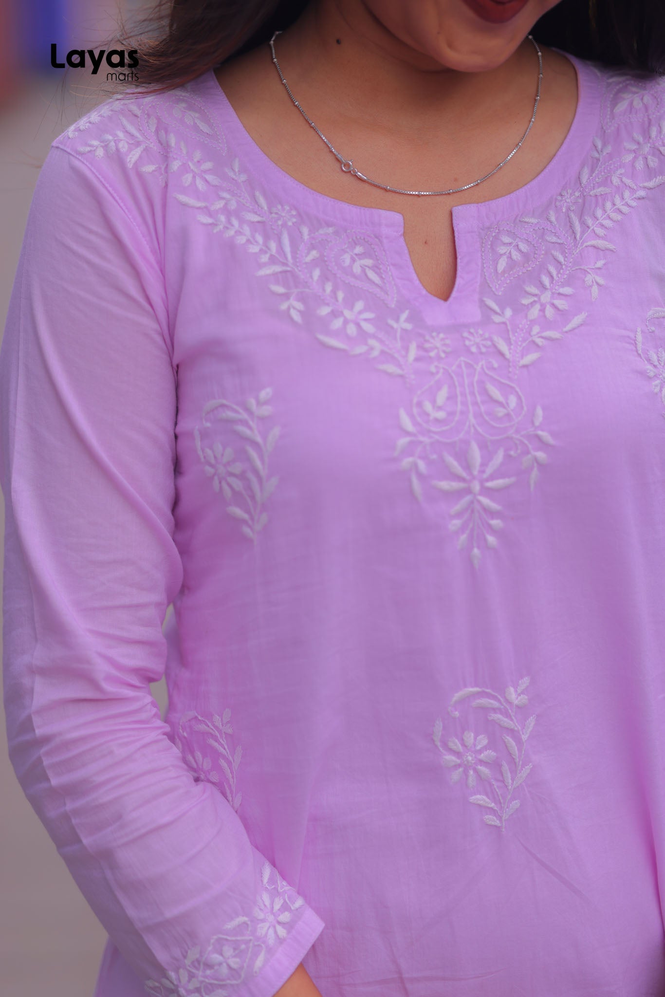 Lavender Cotton Chikankari Kurta – Hand Embroidered