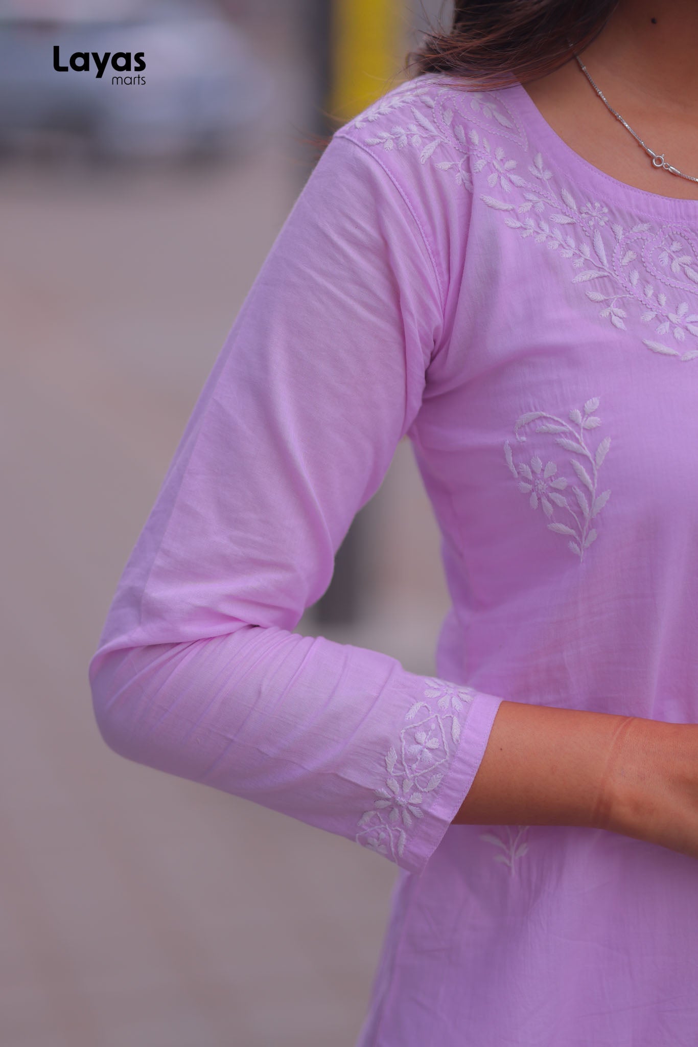 Lavender Cotton Chikankari Kurta – Hand Embroidered
