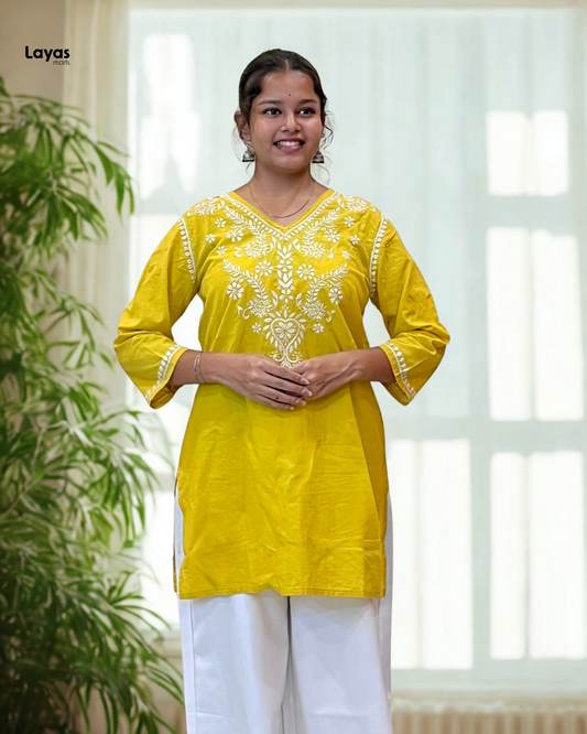 Short Length Yellow Cotton Tunic – Daily Wear