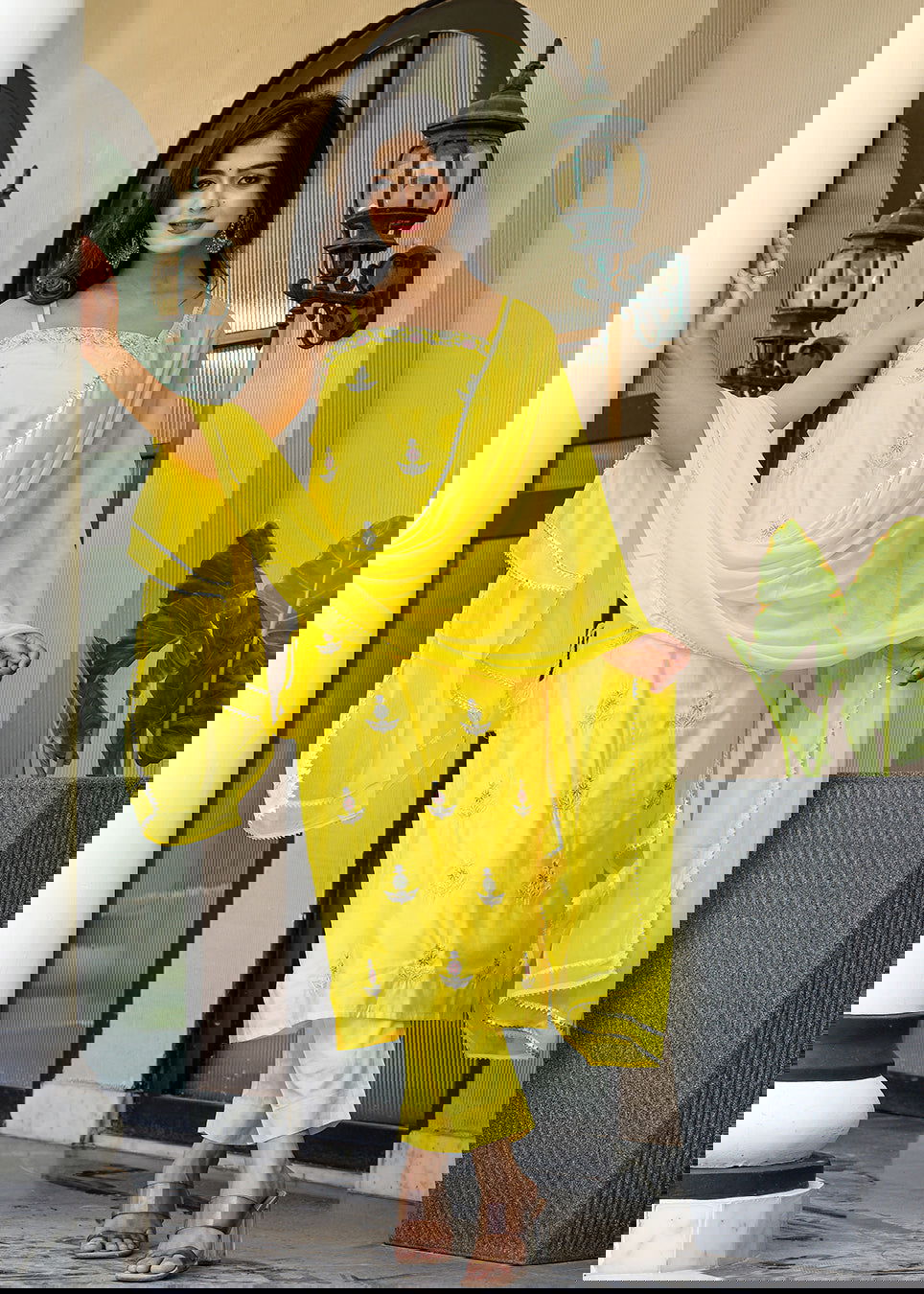 Yellow Sleeveless Silk Kurta Pant With Dupatta Set