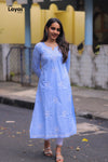 Blue Cotton Chikankari Kurta – Hand Embroidered