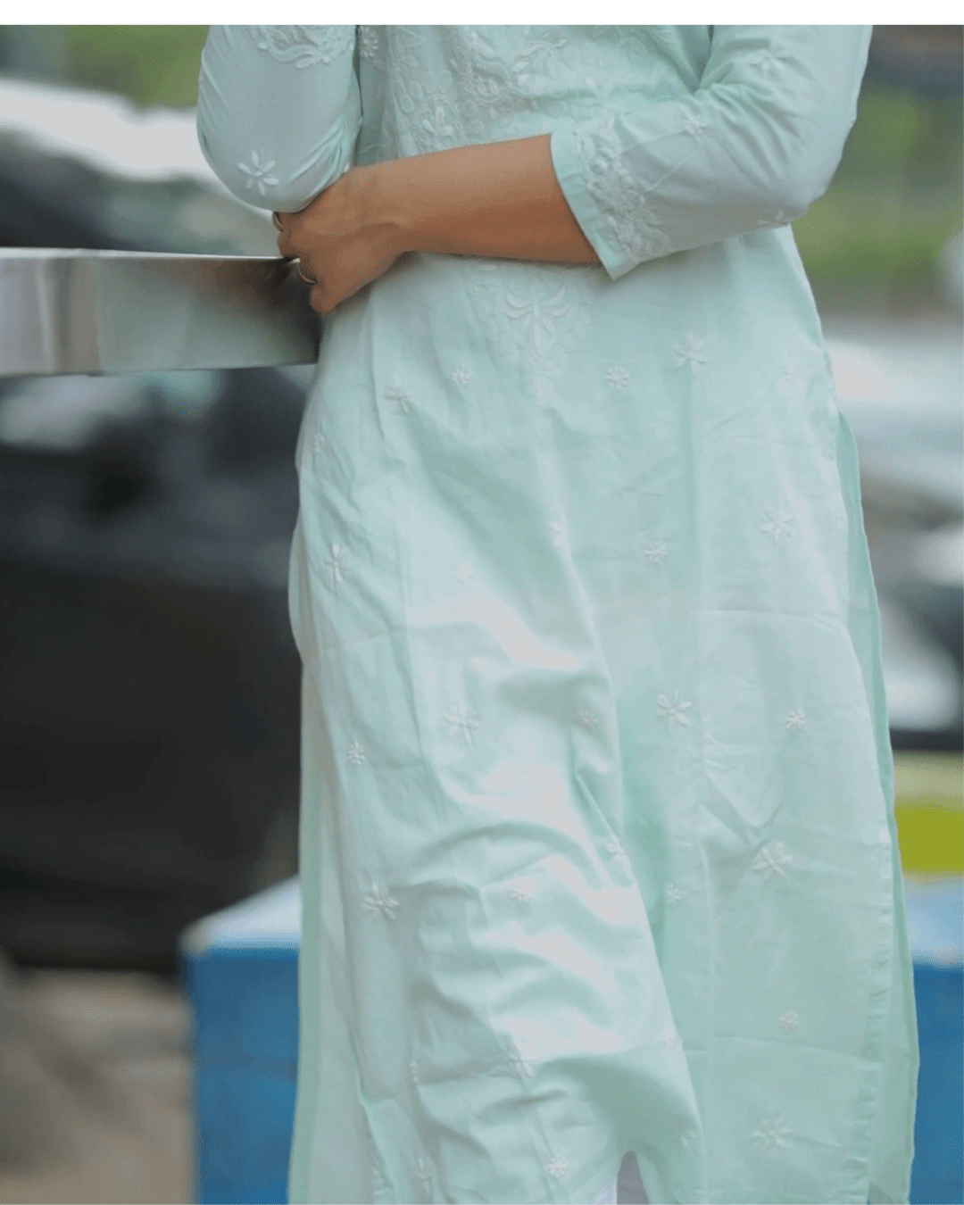 Breathable cotton chikankari kurta with a relaxed fit, intricate hand embroidery, and a versatile ethnic style for everyday wear.
